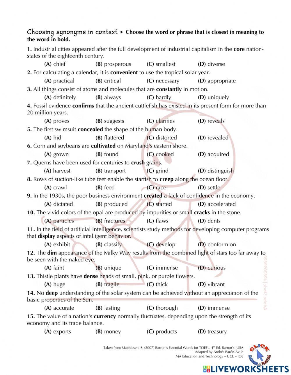 Vocabulary Ex.: Essential Words for the TOEFL (III)