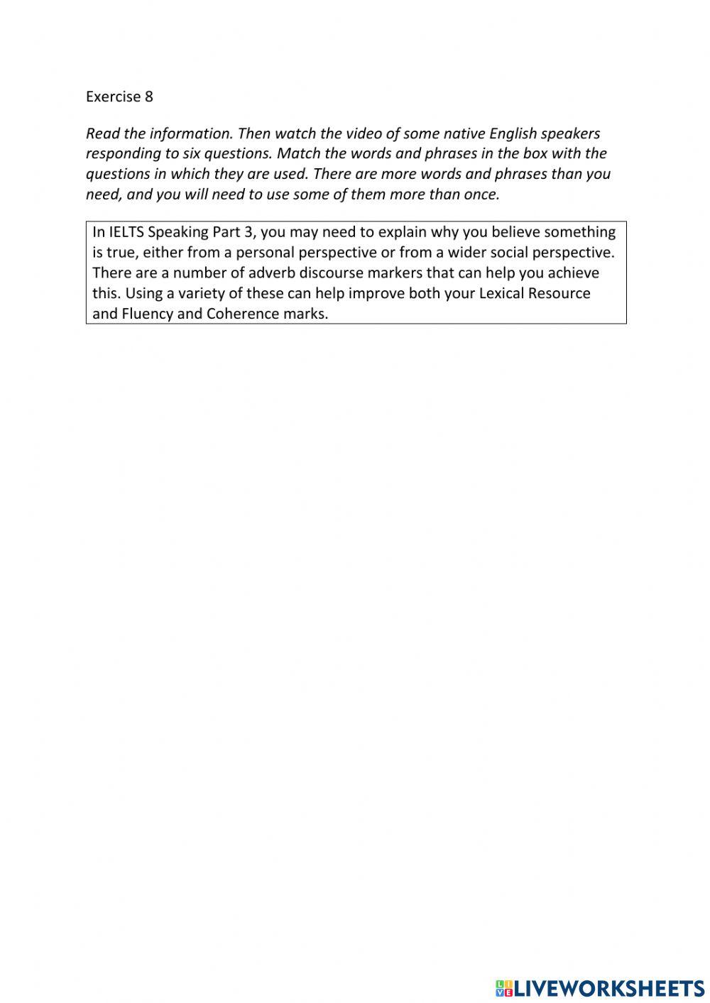 IE3, Unit 4, Speaking, Exercise 8