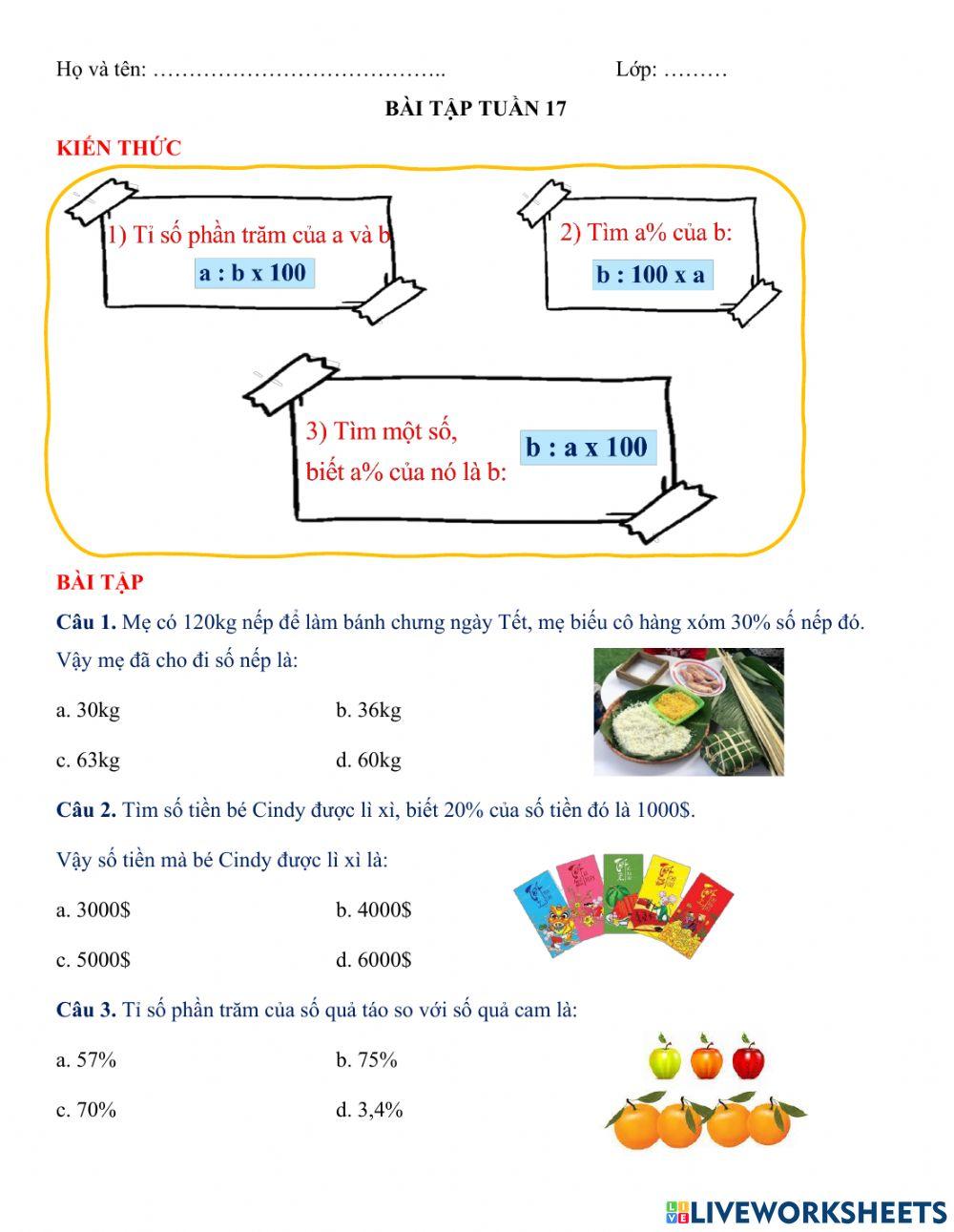 Ôn toán tỉ số phần trăm