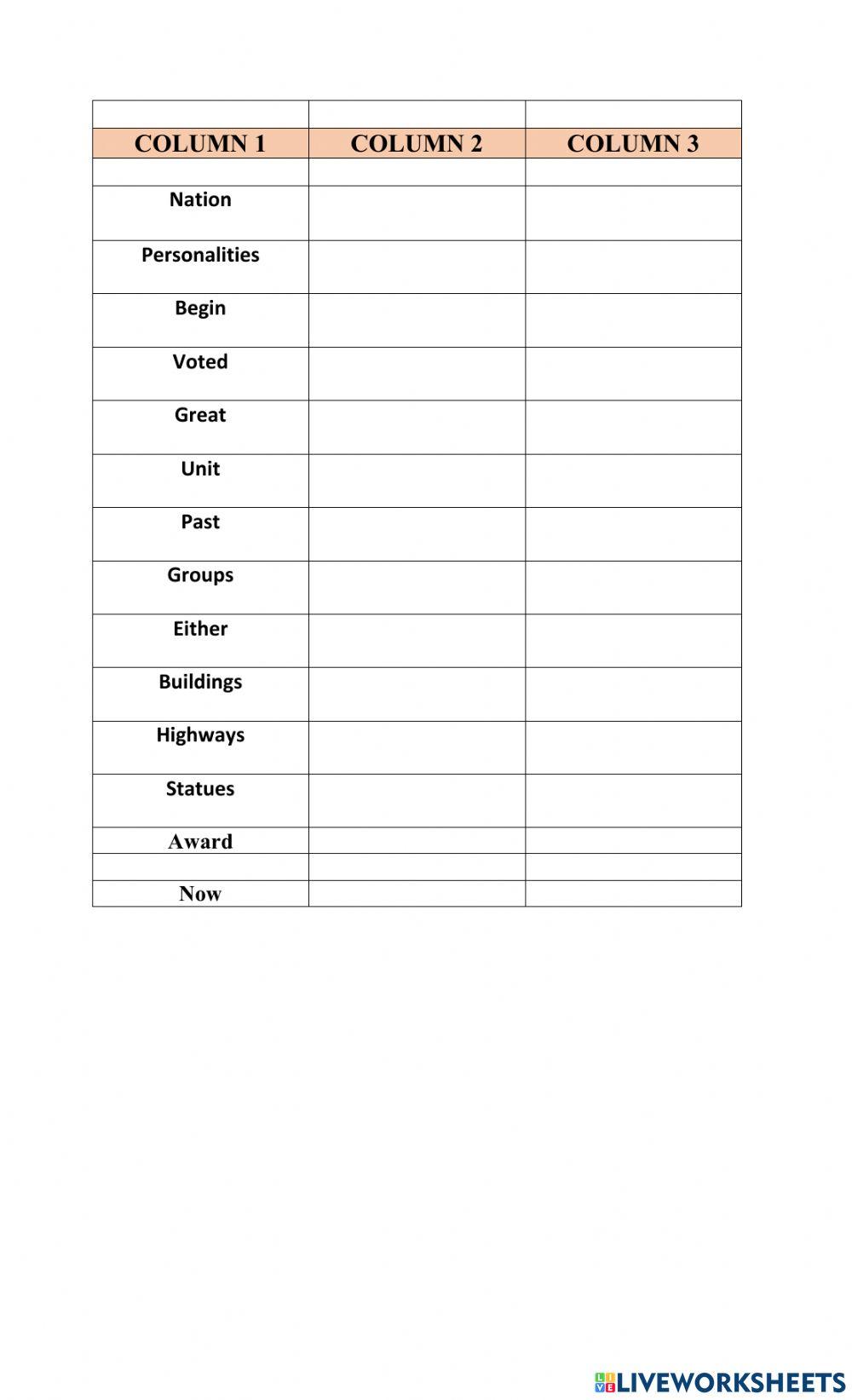 Outstanding Personalities Word List