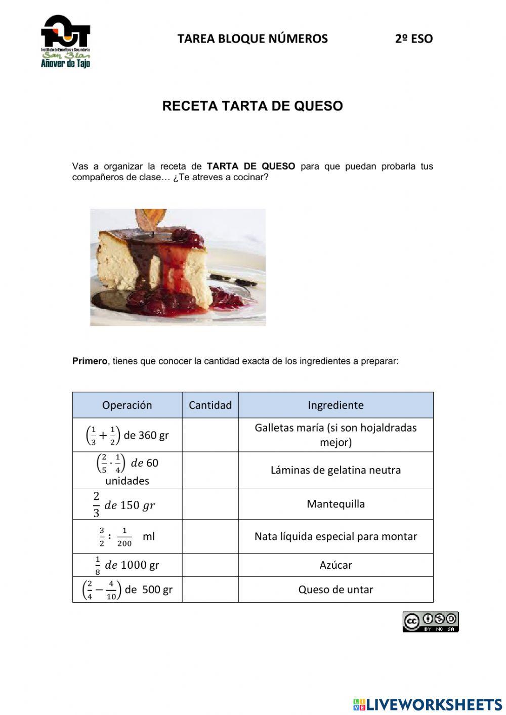 Receta tarta queso-fracciones