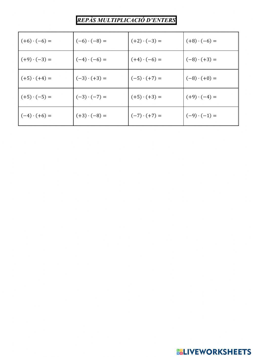 Nombres enters 15. Multiplicació