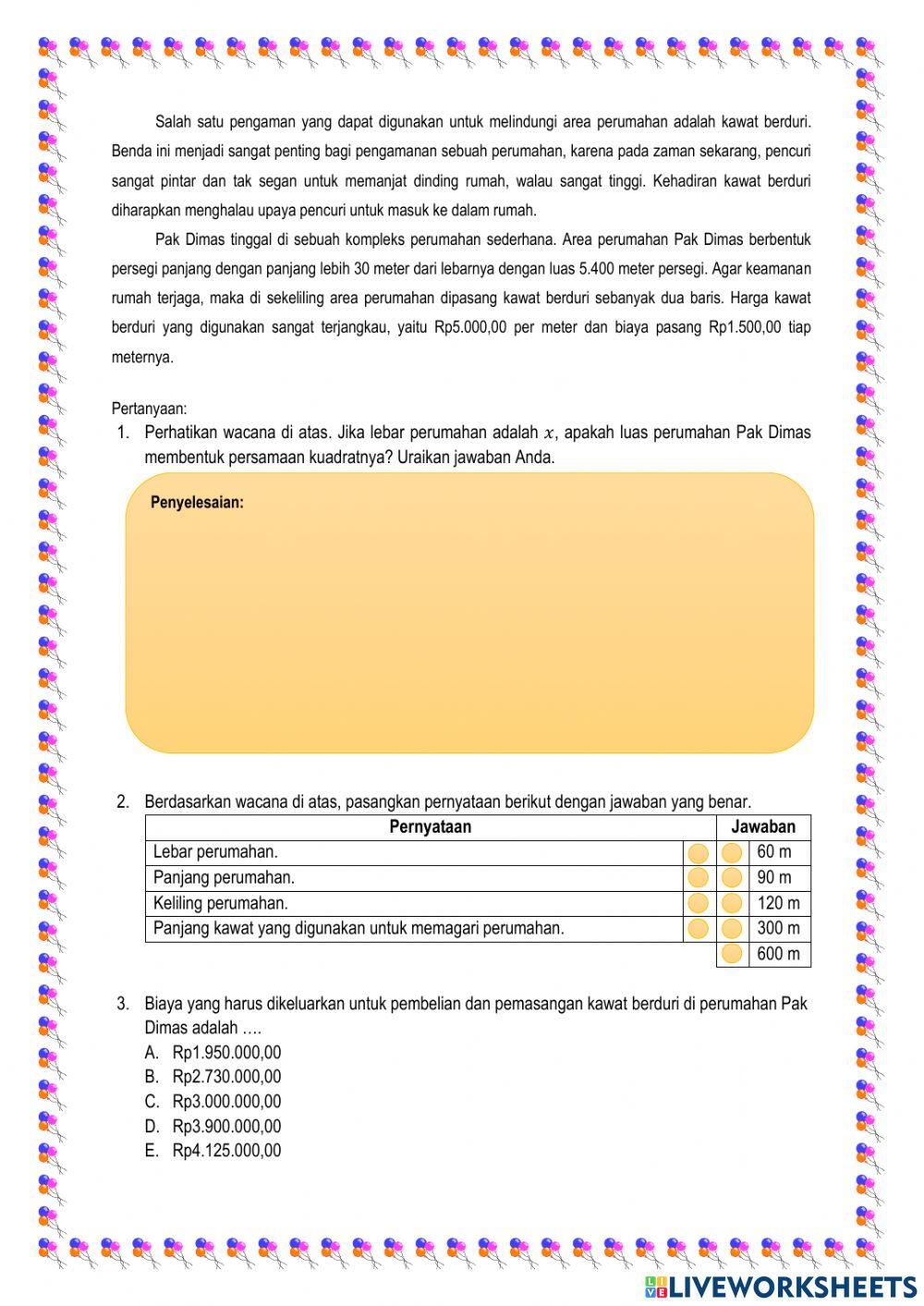 Lkpd persamaan kuadrat pert.1