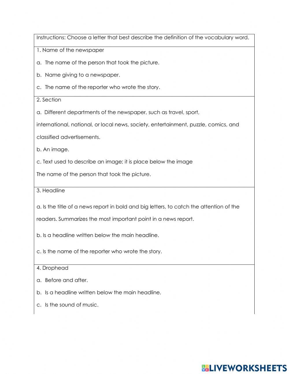 Elements of a newspapaer