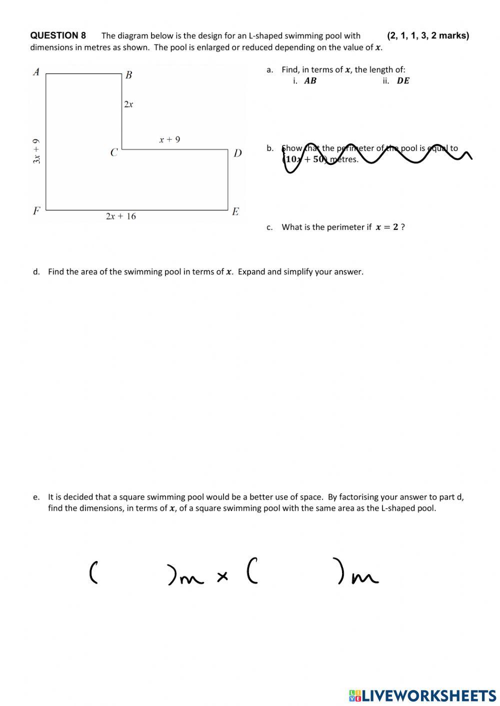 9AEP Geometry and Algebra pretest