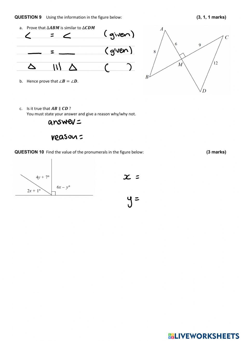 9aep geometry and algebra pretest worksheet live worksheets