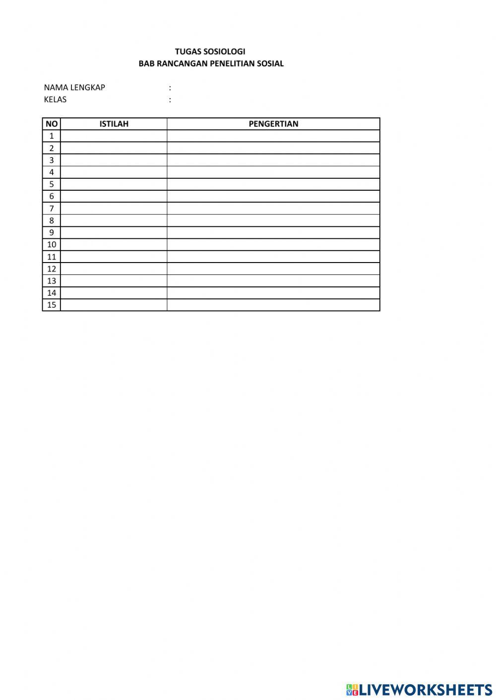 Tugas istilah dalam rancangan penelitian sosial
