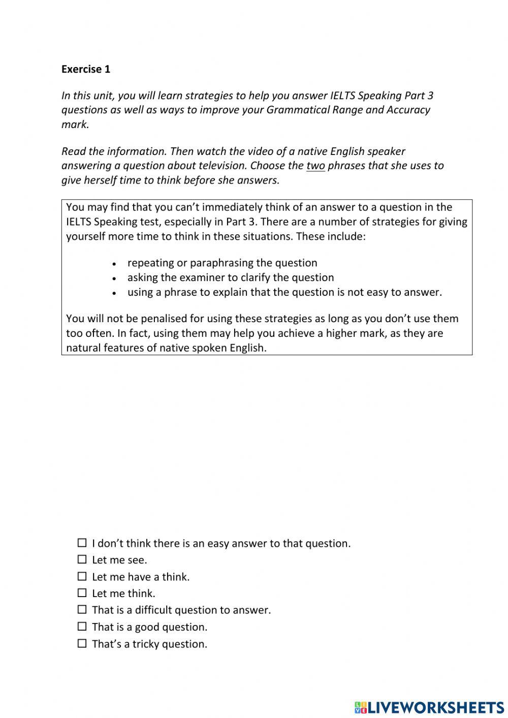 IE3, Unit 6, Speaking, Exercise 1