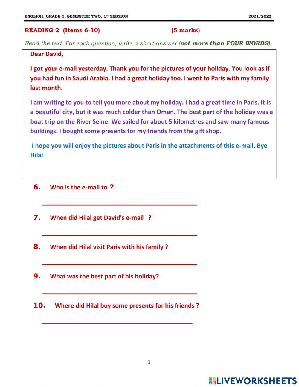 Grade 5 Reading 2 S 2