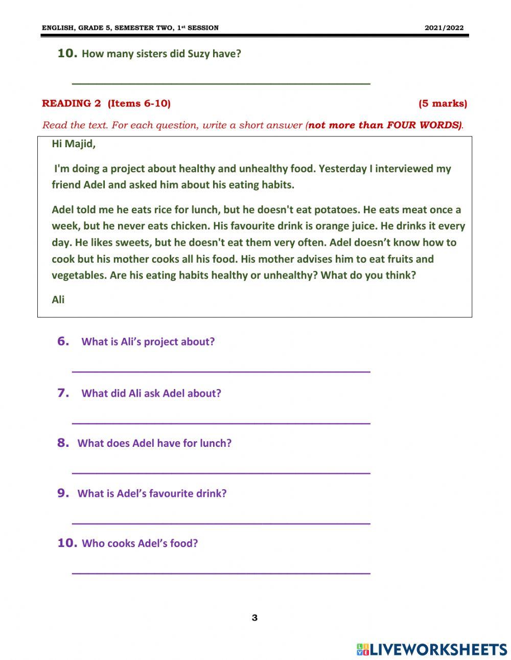 Grade 5 Reading 2 S 2