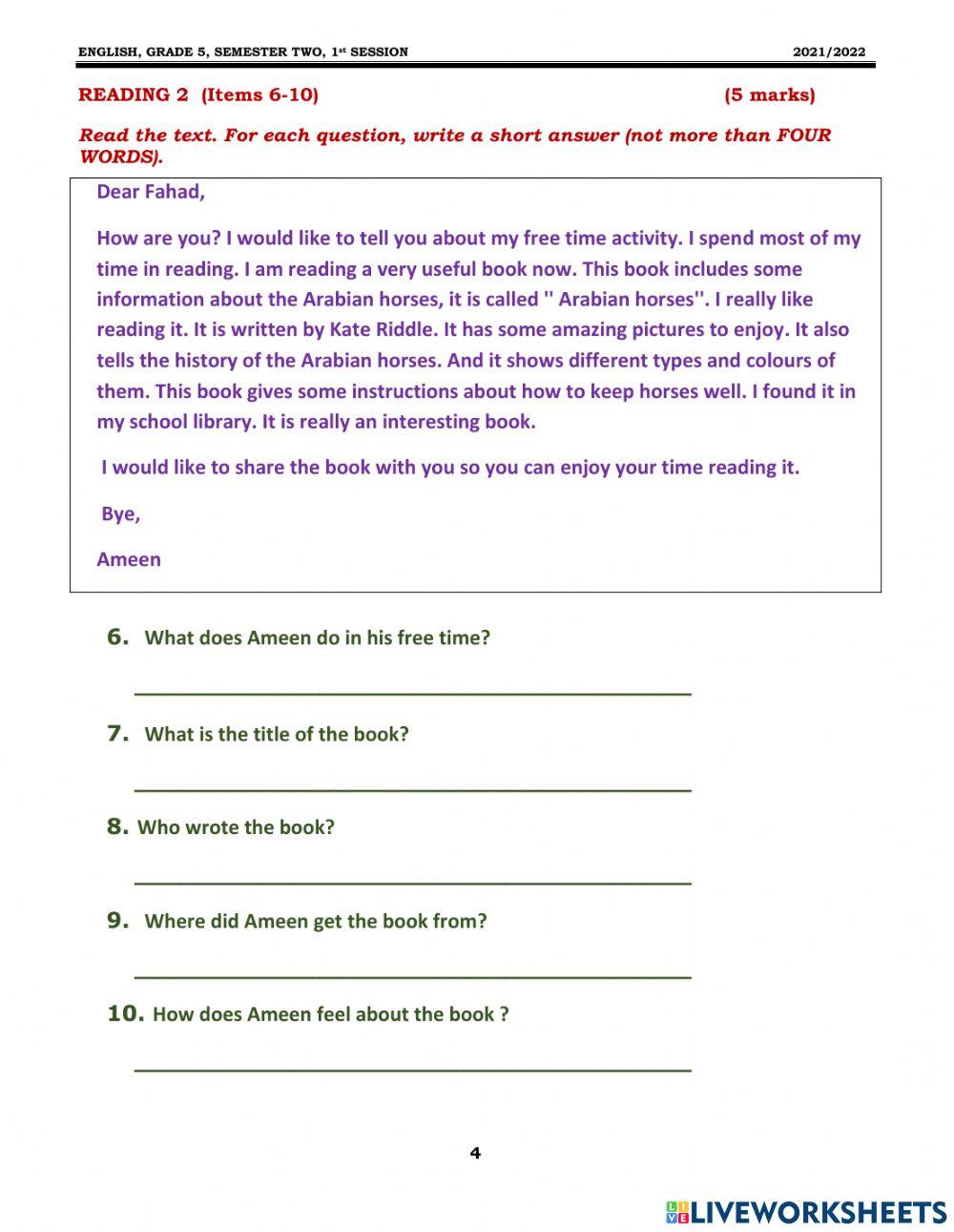 Grade 5 Reading 2 S 2