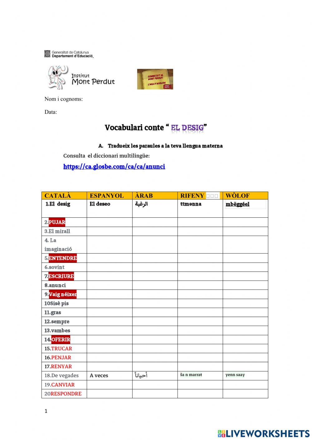 Vocabulari --el desig. de la col·lecció Accents. Editorial Castellnou!