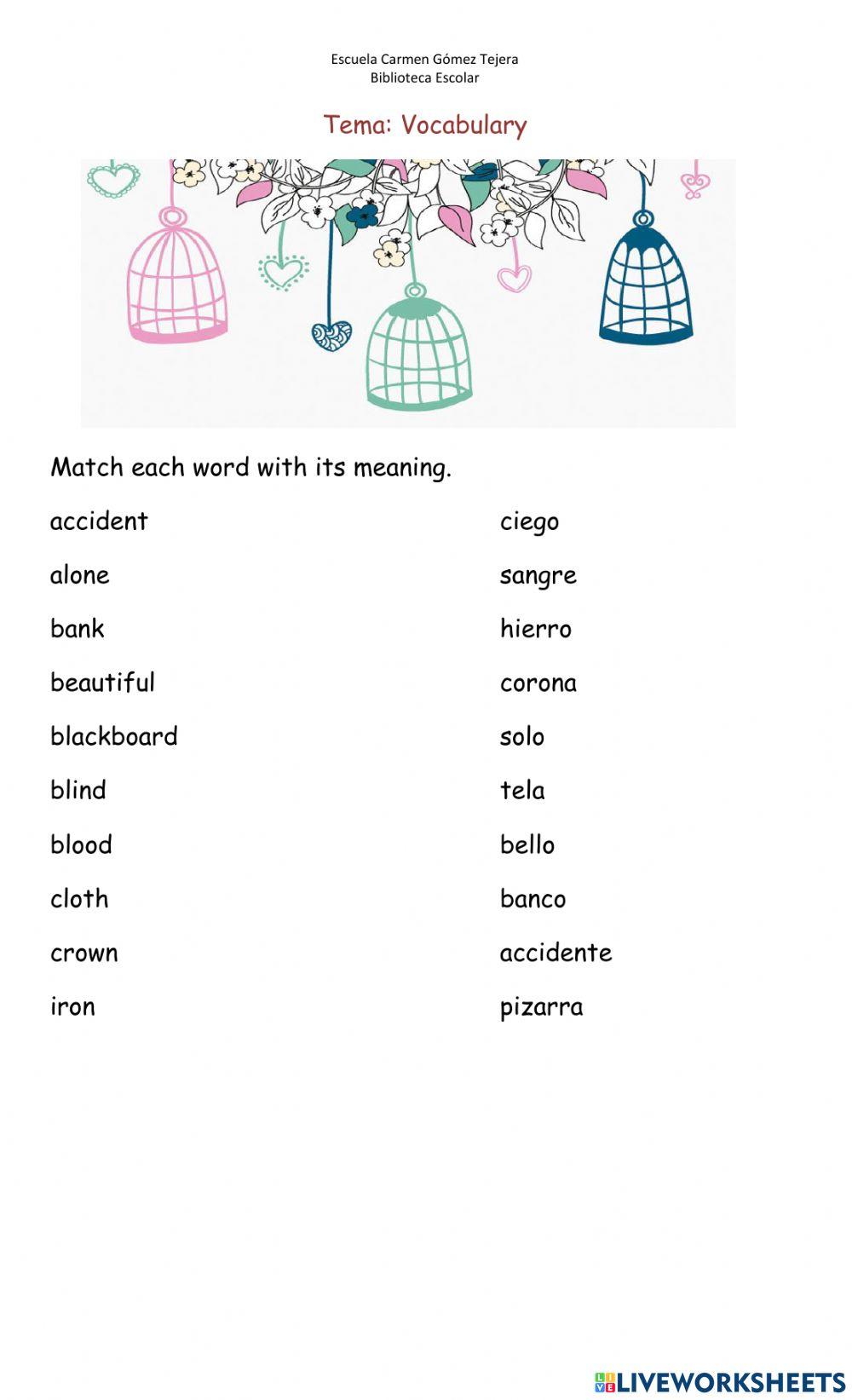 Pareo de vocabulario en inglés