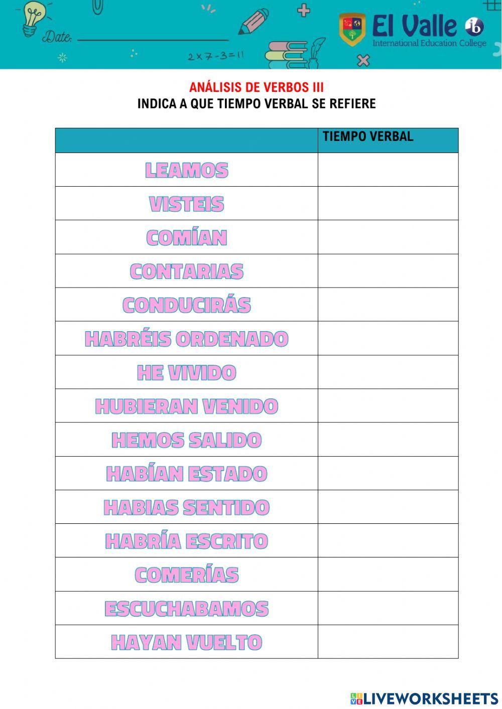 ANÁLISIS DE VERBOS III