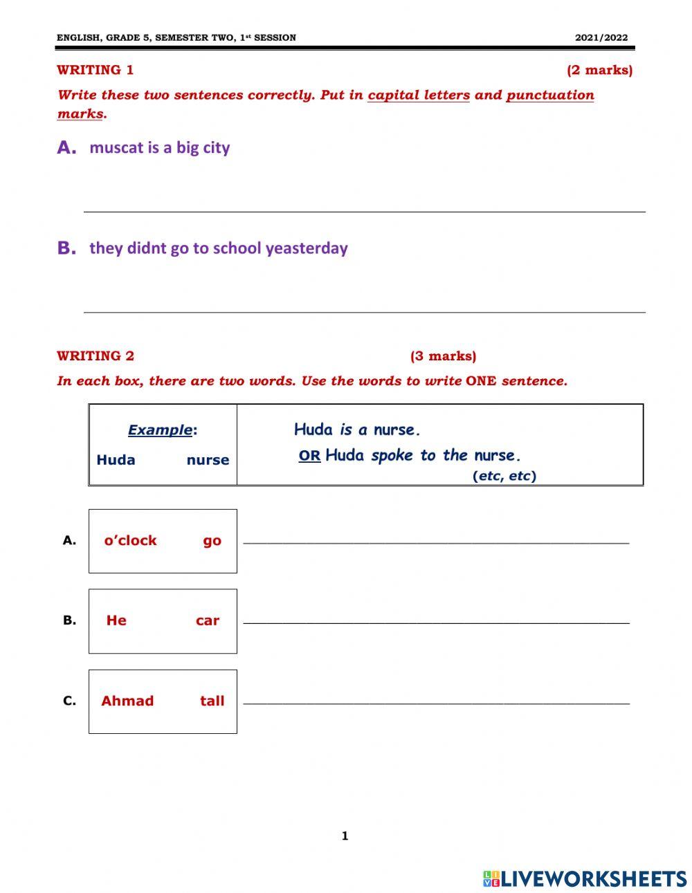 Grade 5 Writing S 2 worksheet | Live Worksheets