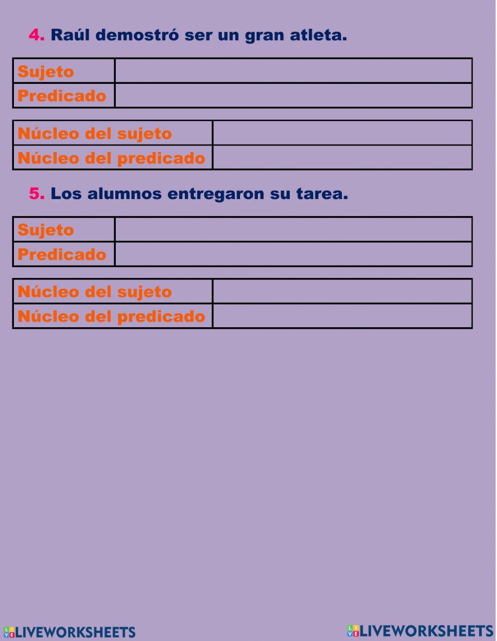 Núcleo del sujeto y núcleo del predicado