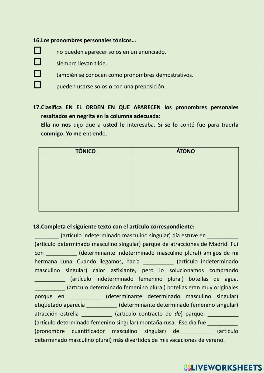 Determinantes - pronombres