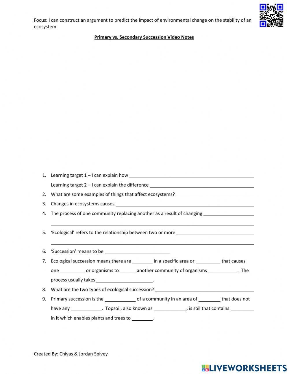 Primary vs. Secondary Succession Video Notes