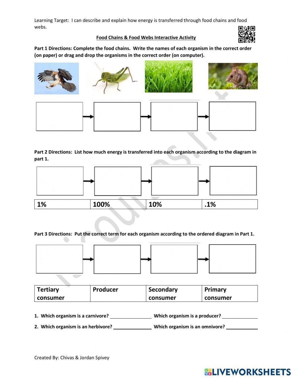 Food Chains - Food Webs Interactive Activity