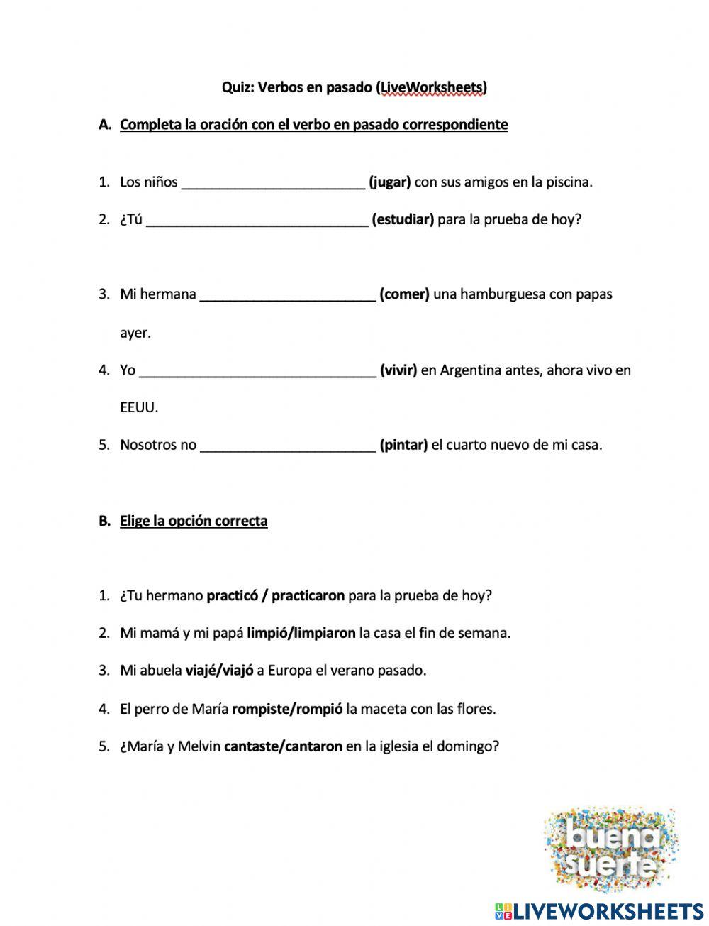 Verbos en pasado Quiz