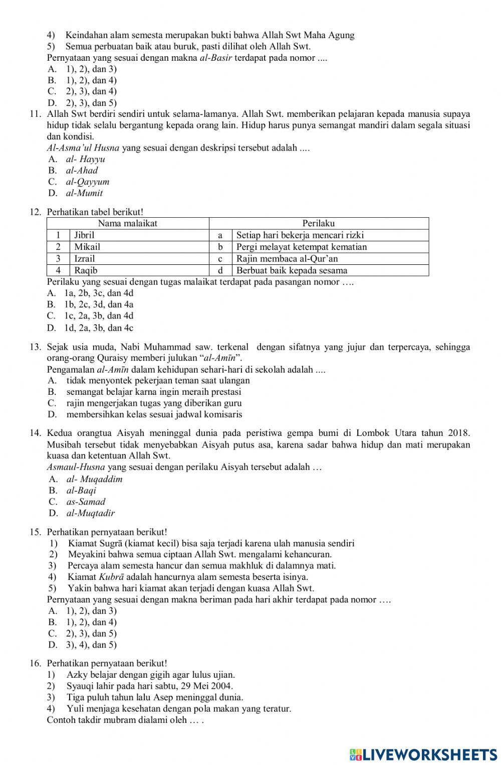 Soal try out pai kelas 6 tp. 2022-2023