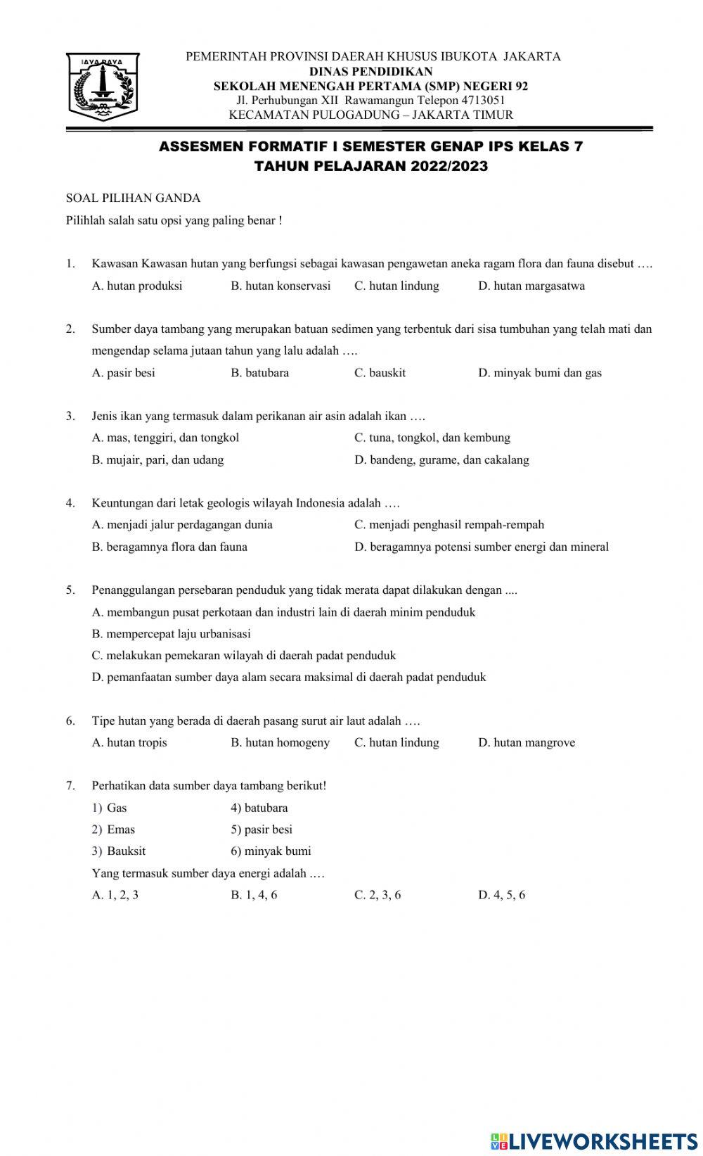 Assesmen Formatif I IPS 7