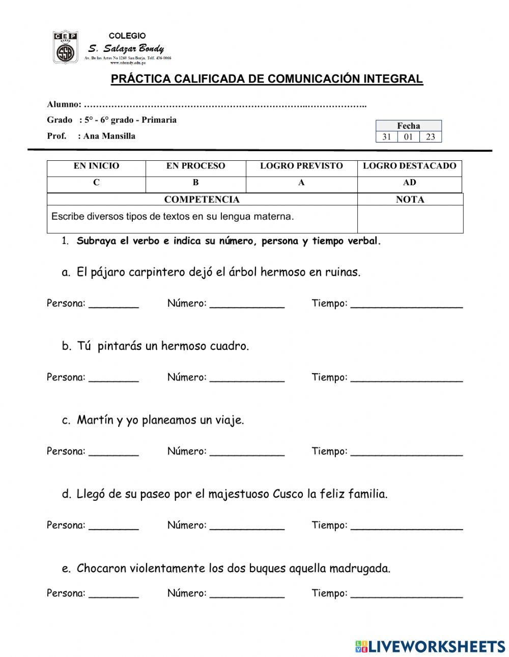 2º PRÁCTICA DE COMUNICACIÓN INTEGRAL- 5º-6º 