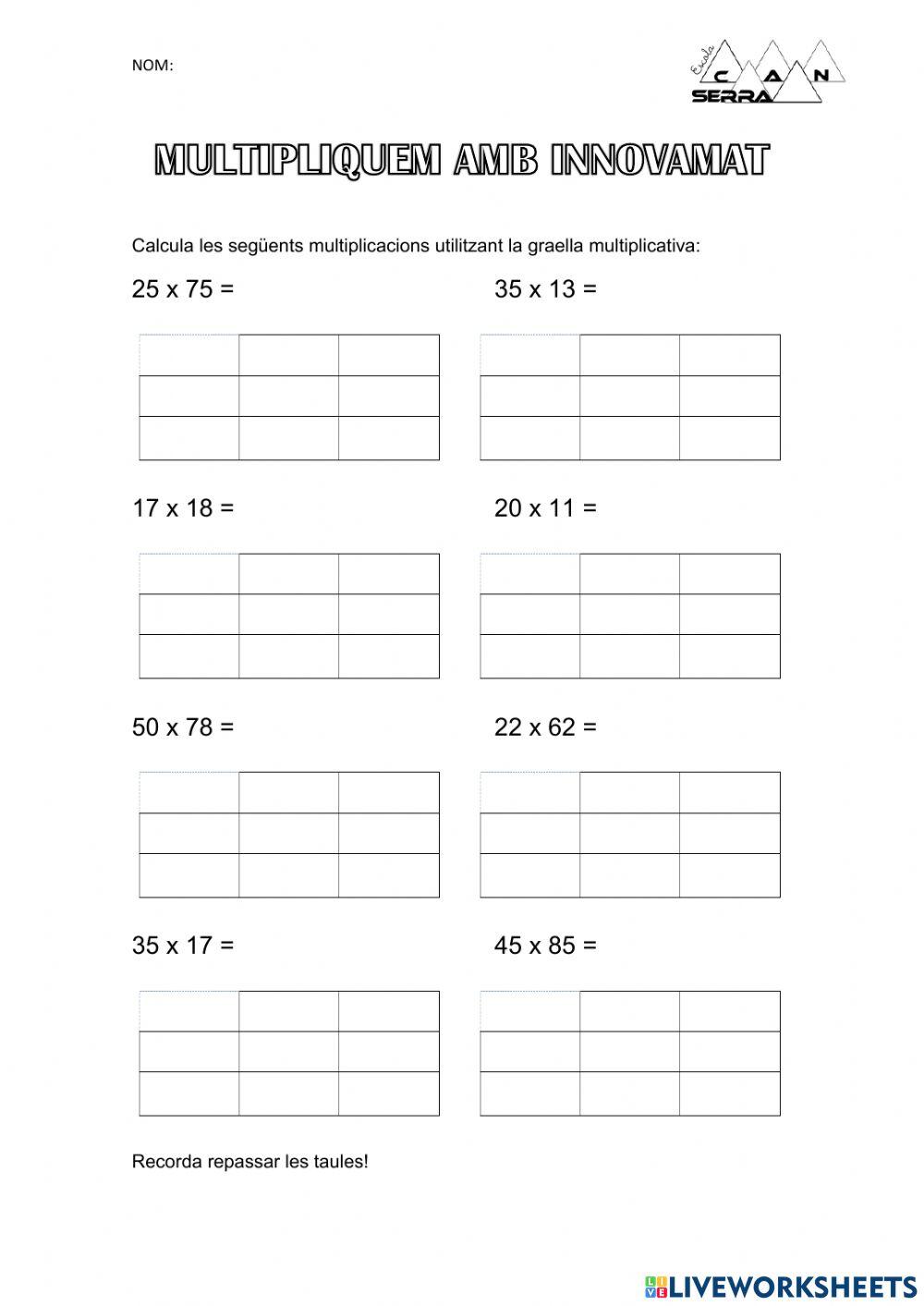 Multipliquem amb la graella