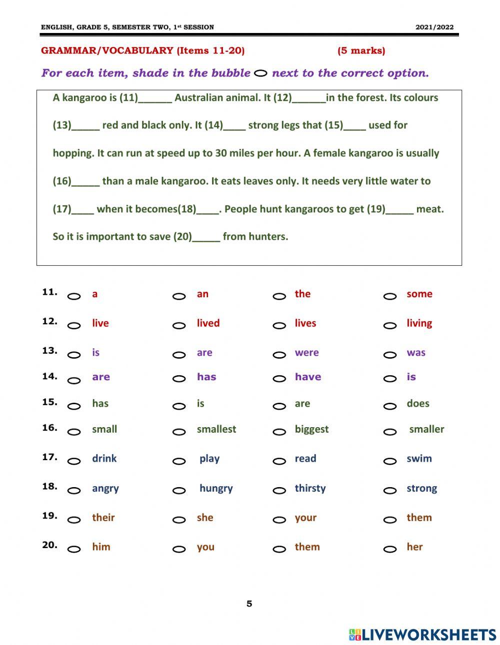 Grade 5 MOCK EXAM  S 2