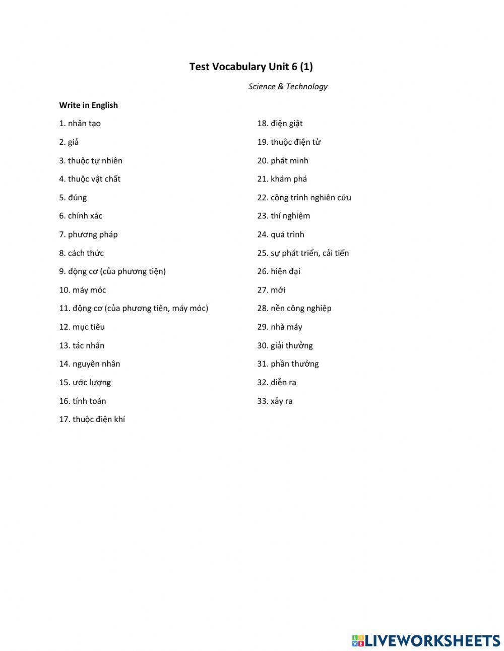 Test Vocabulary U6 (1)