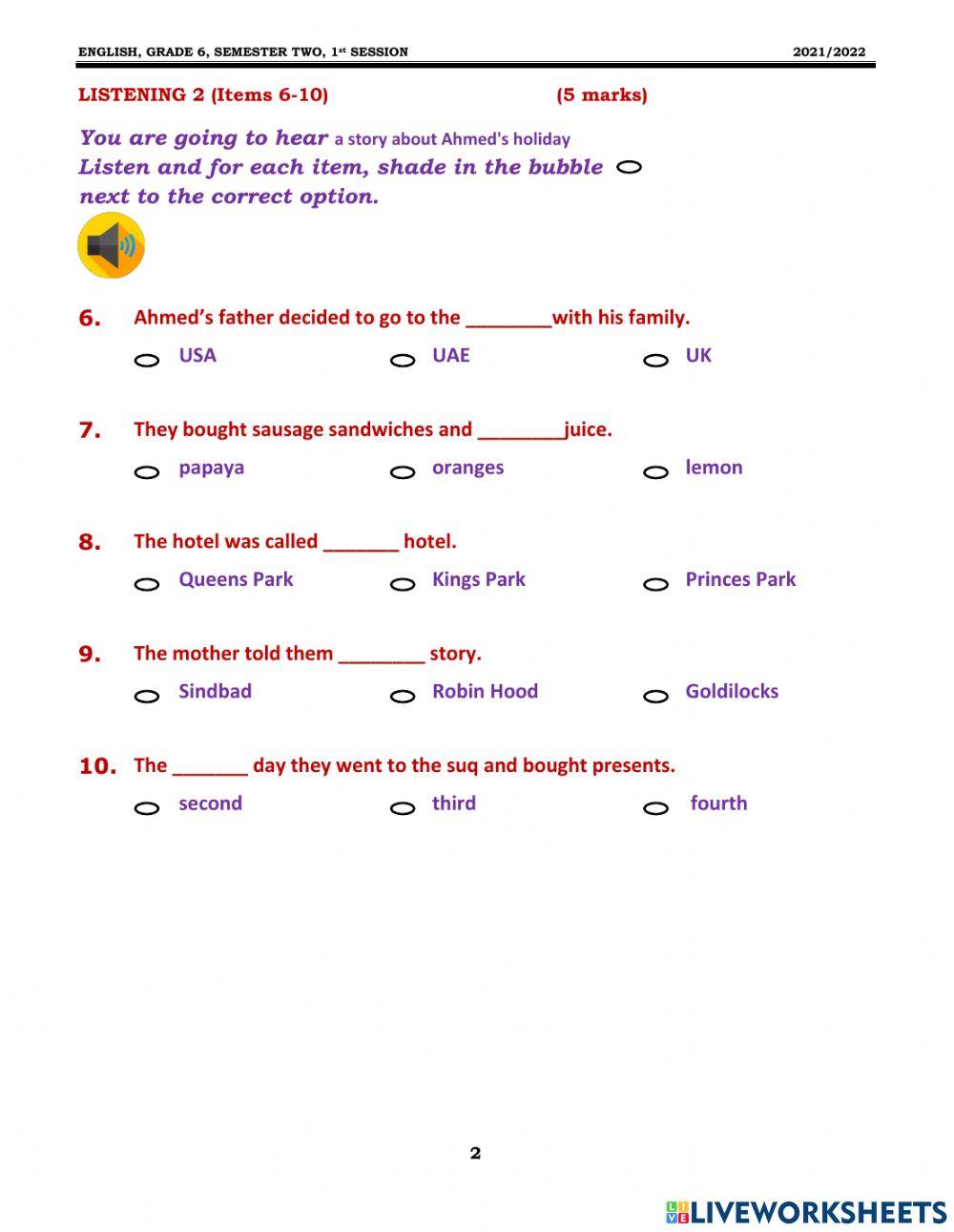 Grade 6 MOCK EXAM  S 2