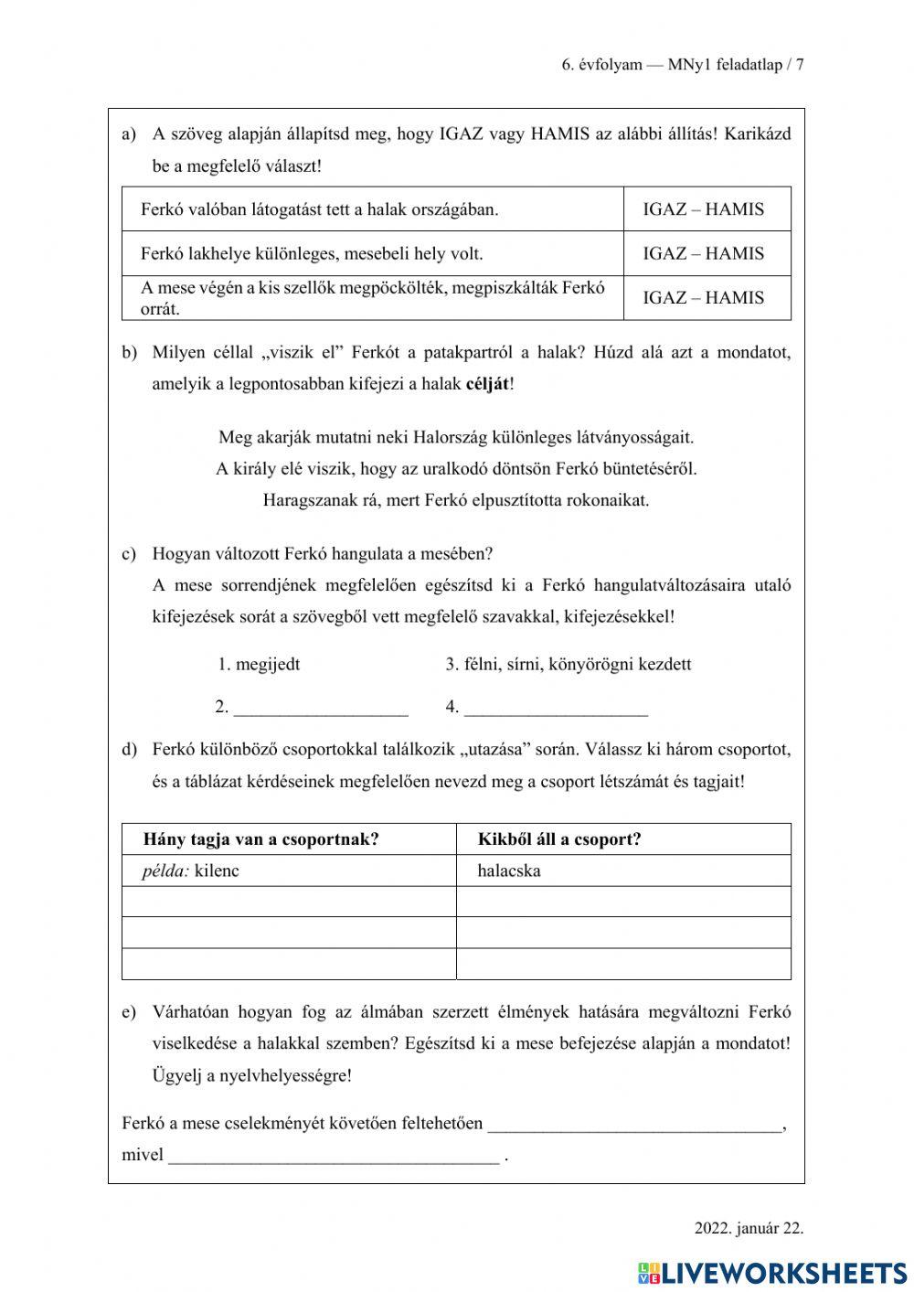 6. osztályos felvételi