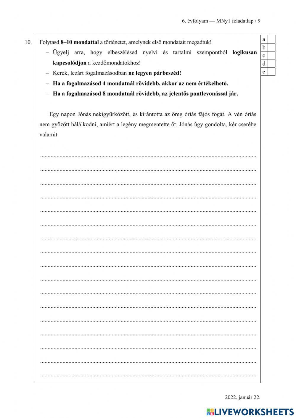 6. osztályos felvételi