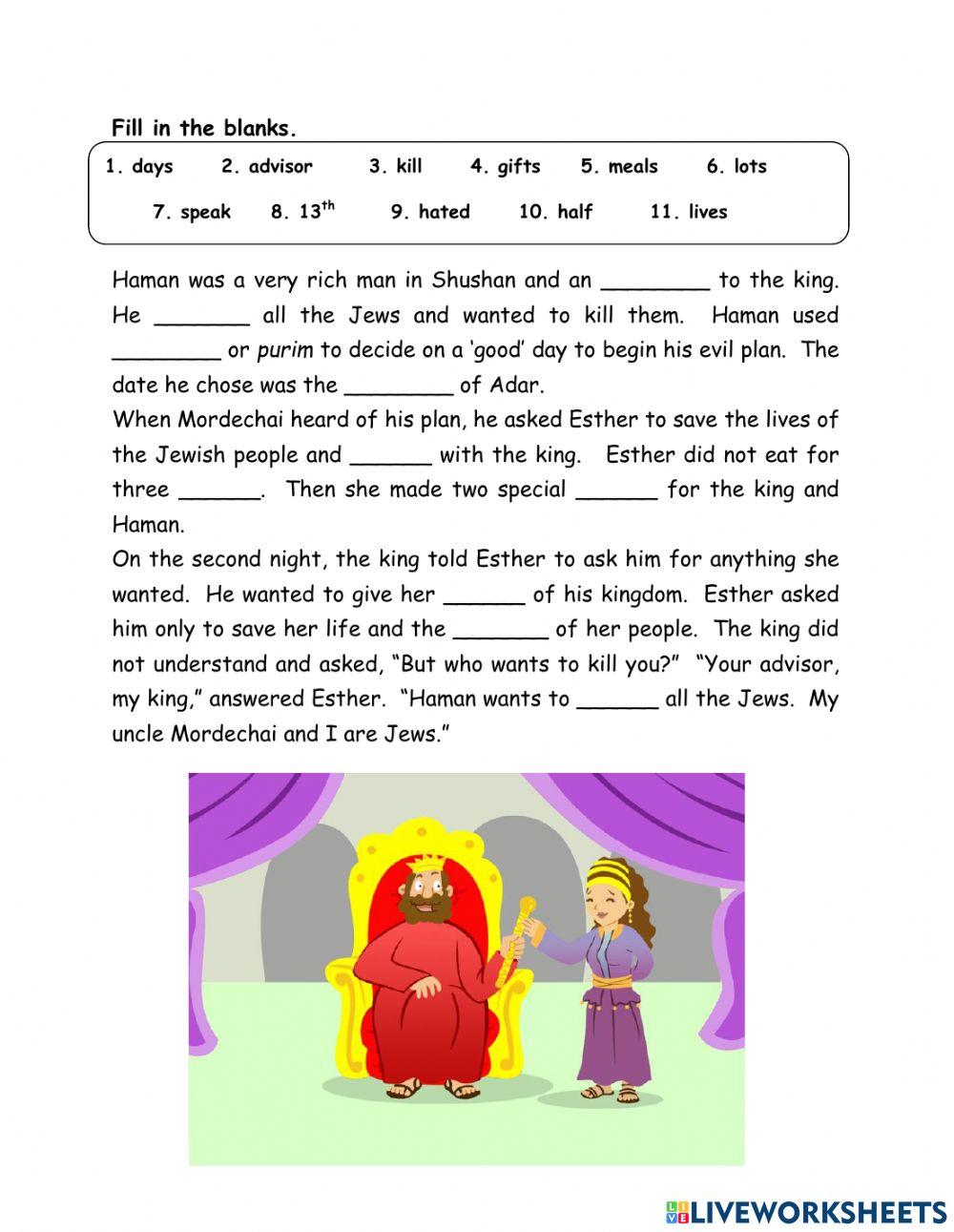Purim story LiveWorksheets 2280331