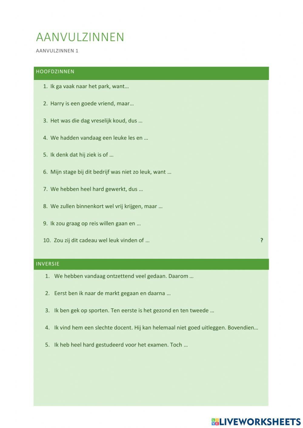 Aanvulzinnen 1