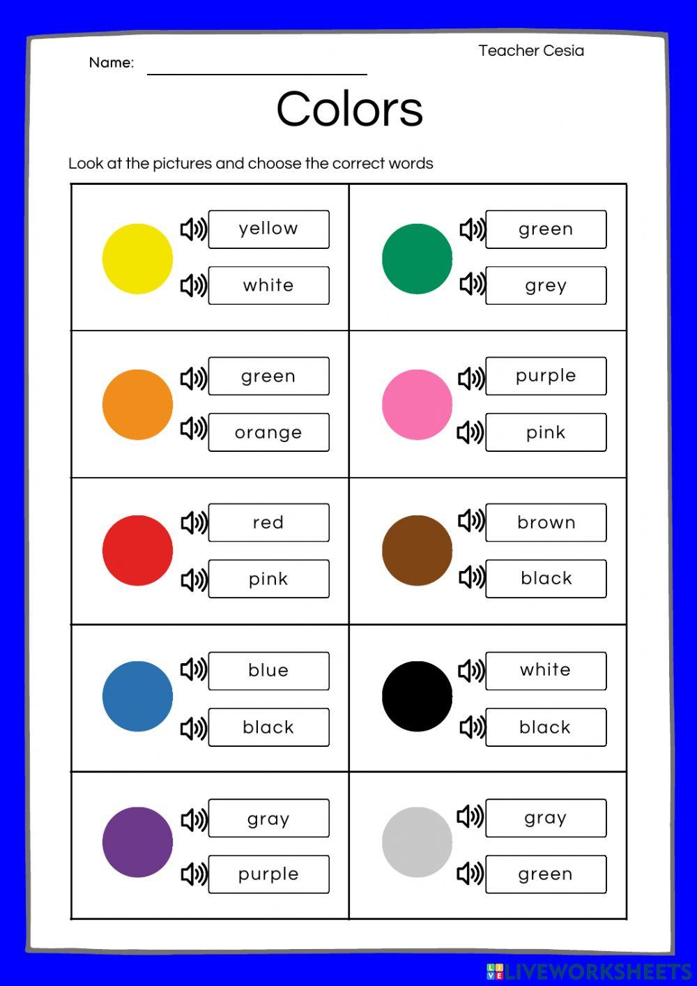 Colors online exercise for level 1 | Live Worksheets