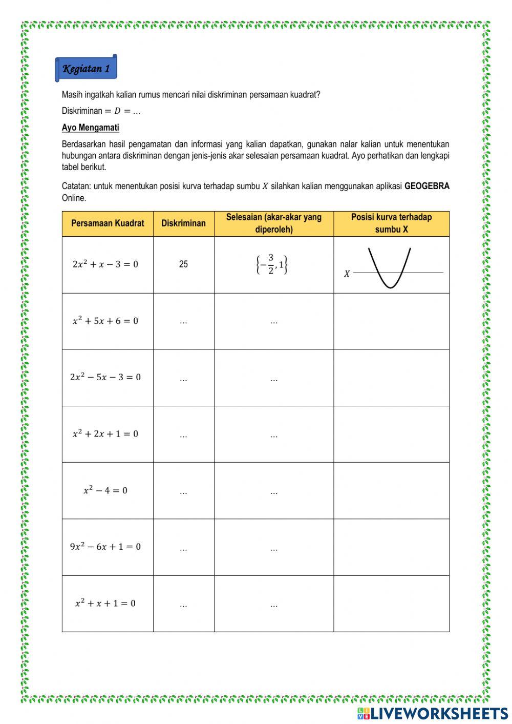 Lkpd persamaan kuadrat pert.2