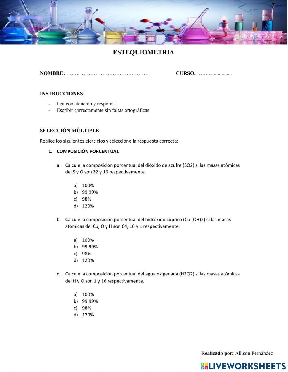 Taller de estequiometría