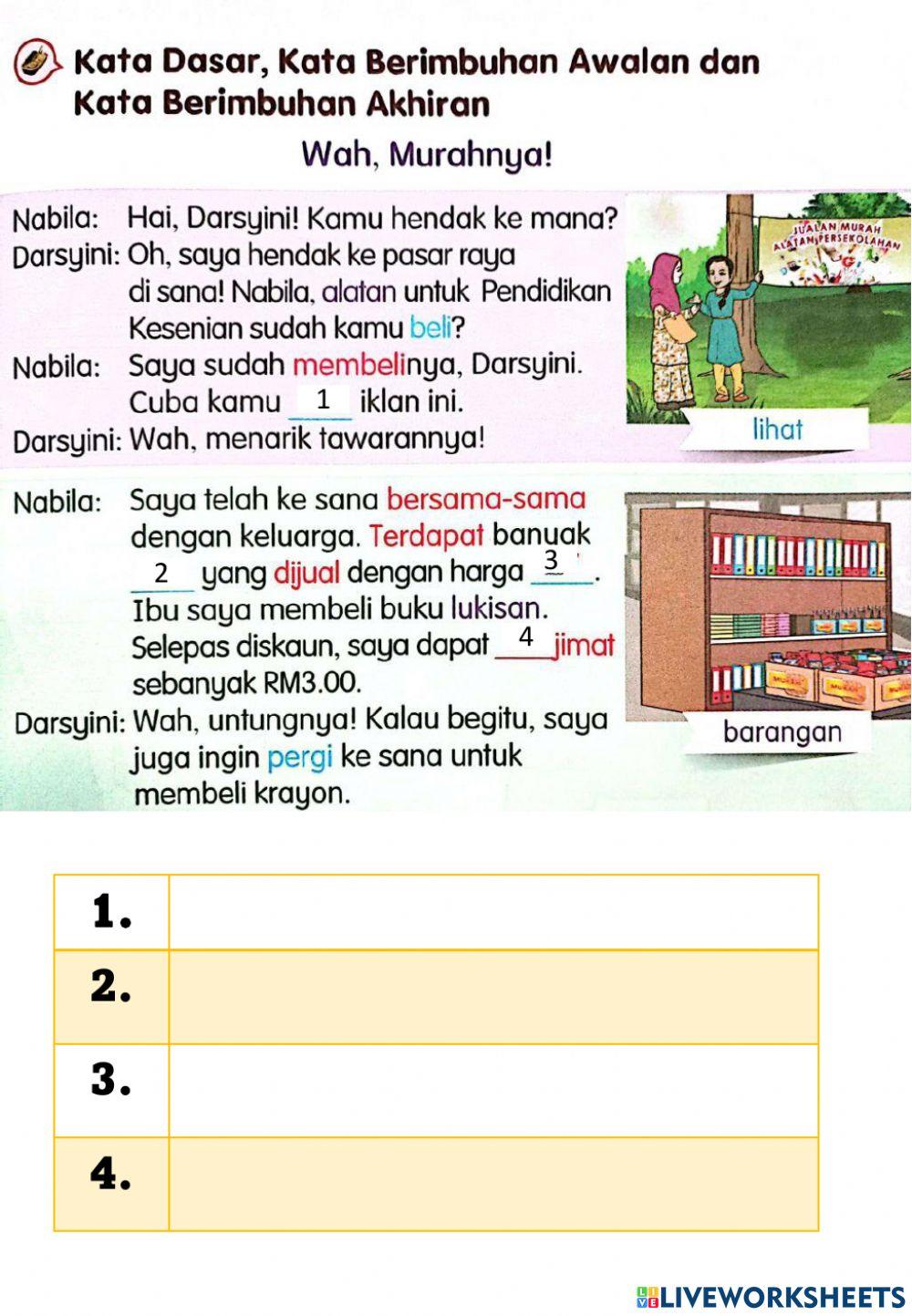 Kata dasar, imbuhan awalan dan imbuhan akhiran