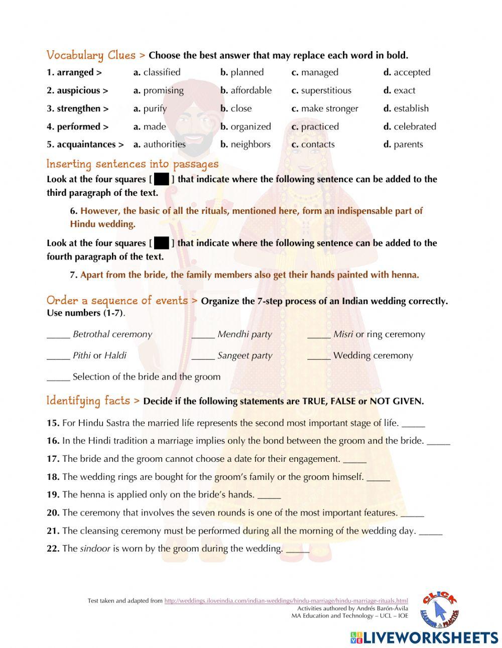 Reading Ex.: Hindu Marriage Rituals