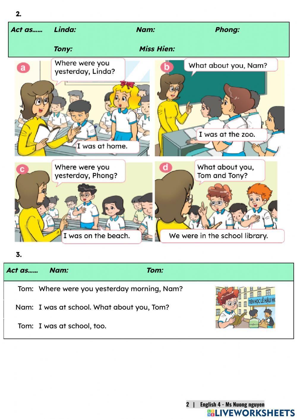 E4U10 (speaking) WHERE WERE YOU YESTERDAY? -nuongnguyen