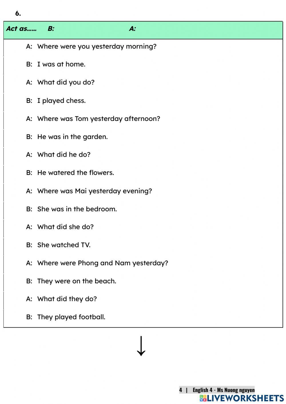 E4U10 (speaking) WHERE WERE YOU YESTERDAY? -nuongnguyen