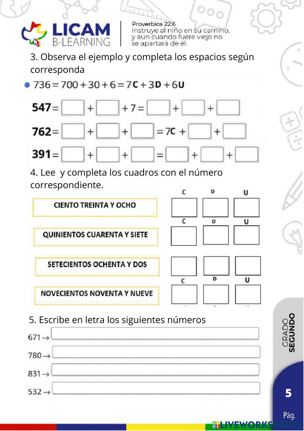 Centenas, decenas y unidades