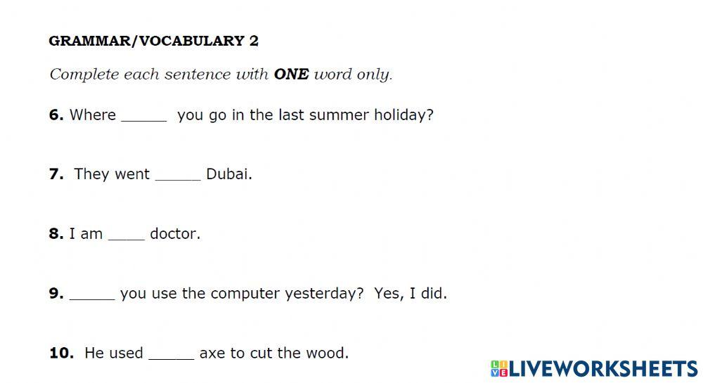 Grammar Practice interactive worksheet for Grade 6 | Live Worksheets