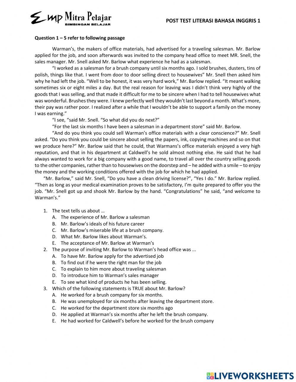 Post test literasi bahasa inggris