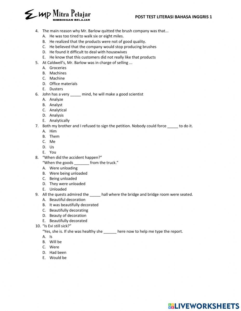 Post test literasi bahasa inggris