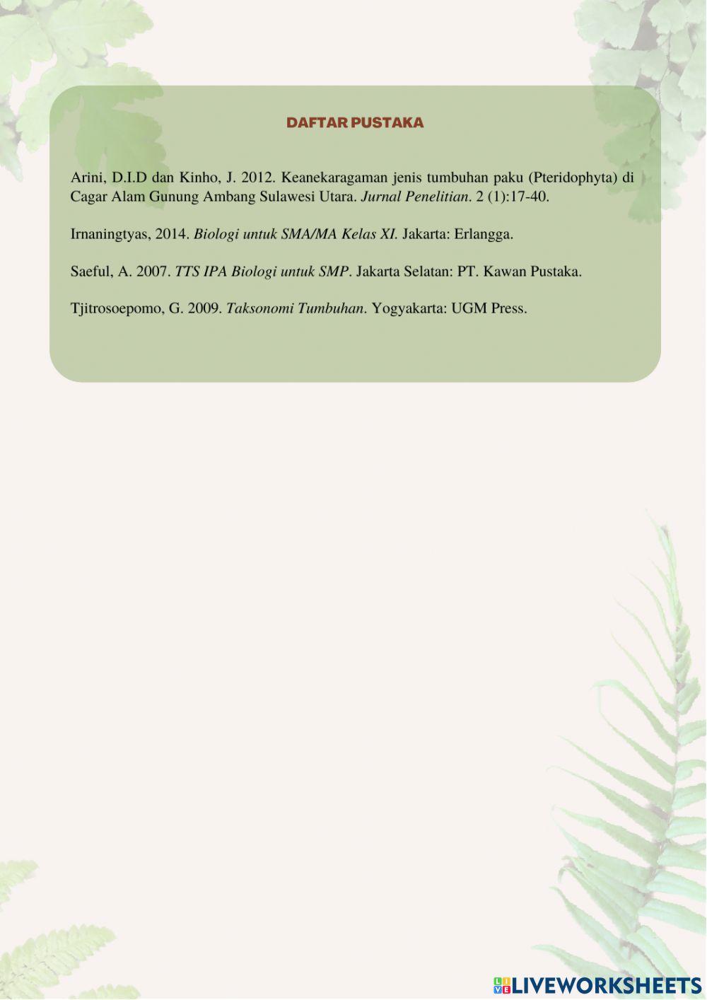 E-lkpd tumbuhan paku di kawasan ijen geopark kab. bondowoso