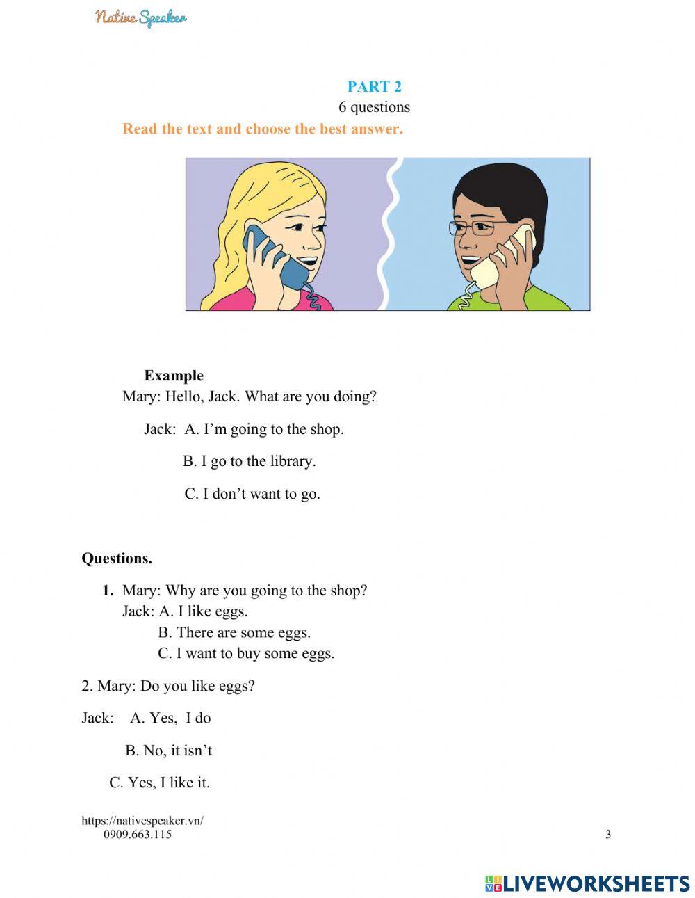 Movers - reading and writing test 1