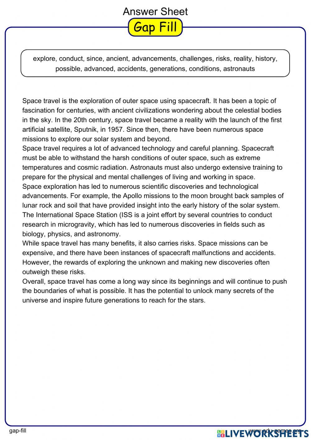 Vocabulary Cloze - Space Travel