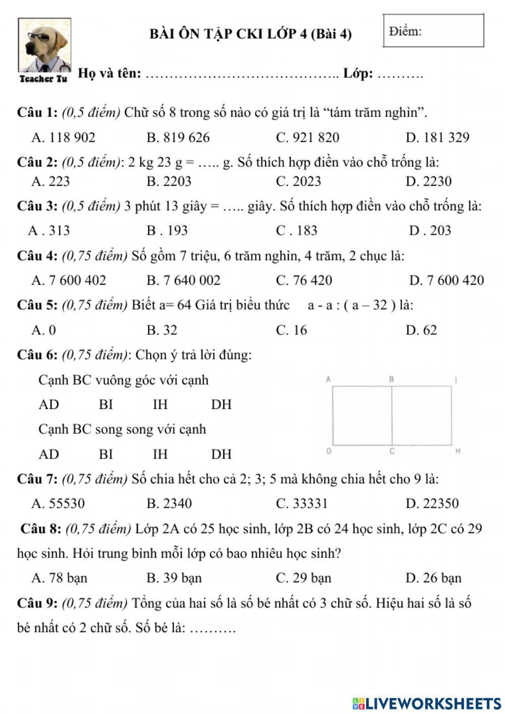 Bài 4 ôn CKI lớp 4